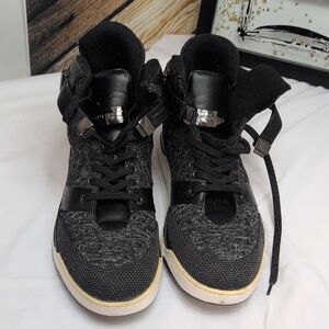Guess Webber Black and Grey Hi-top Knit Sneakers.